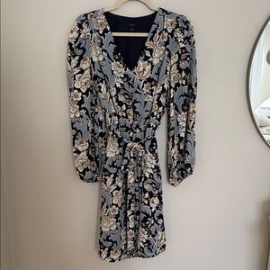 Ann Taylor Black and Cream Floral Long Sleeve Dress